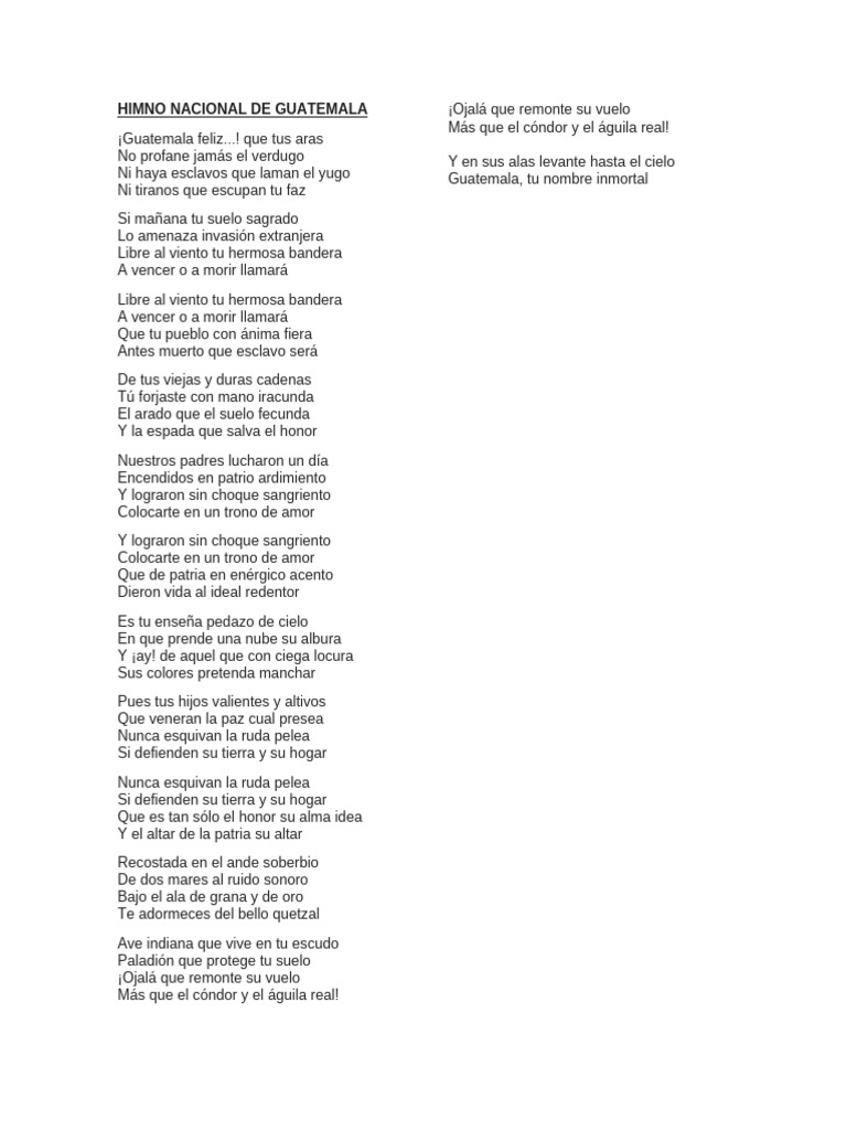 Letra del Himno Nacional de Guatemala | PDF