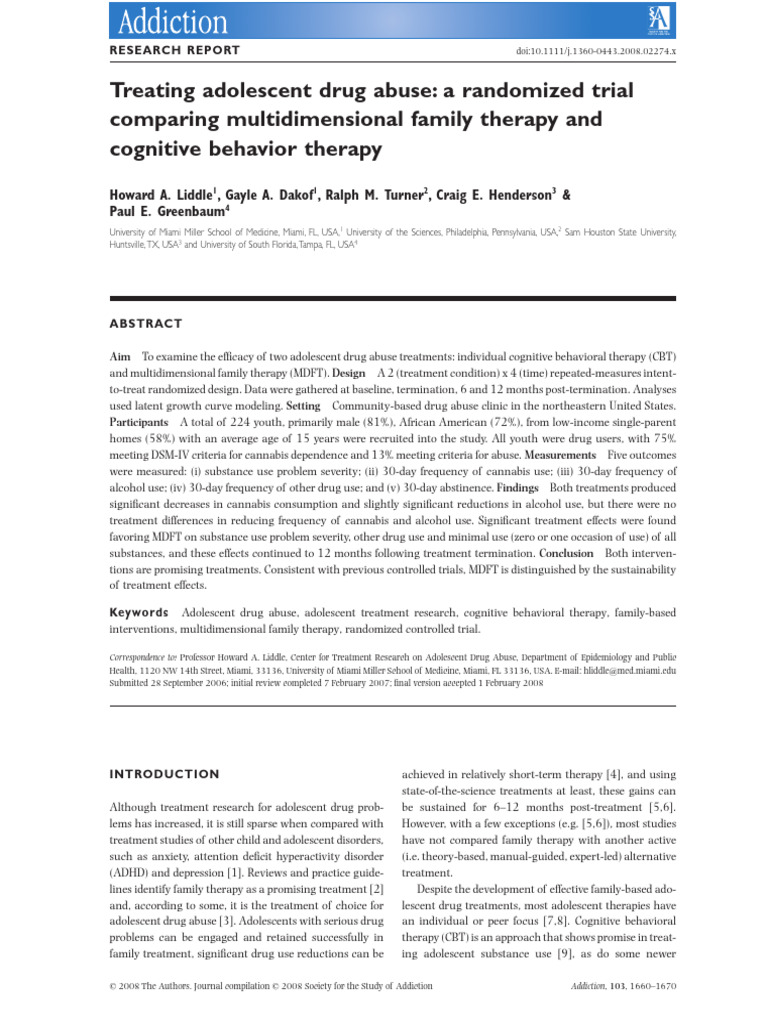 Treating Adolescent Drug Abuse A Randomi | PDF | Substance Abuse ...
