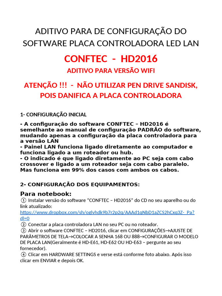 Configuração do Software CONFTEC HD2016 | PDF | Rede local | Roteador ...