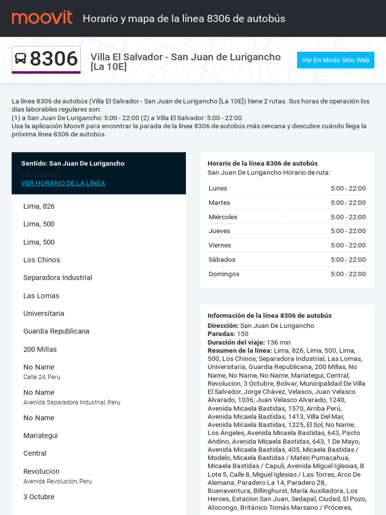 Horarios y recorrido ruta 10E Lima | PDF | Perú | Lima