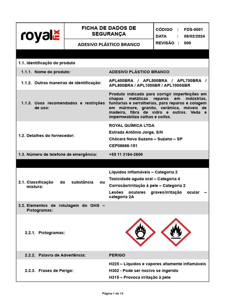 Ficha de Segurança: Adesivo Plástico Tigre | PDF | Embalagem e ...