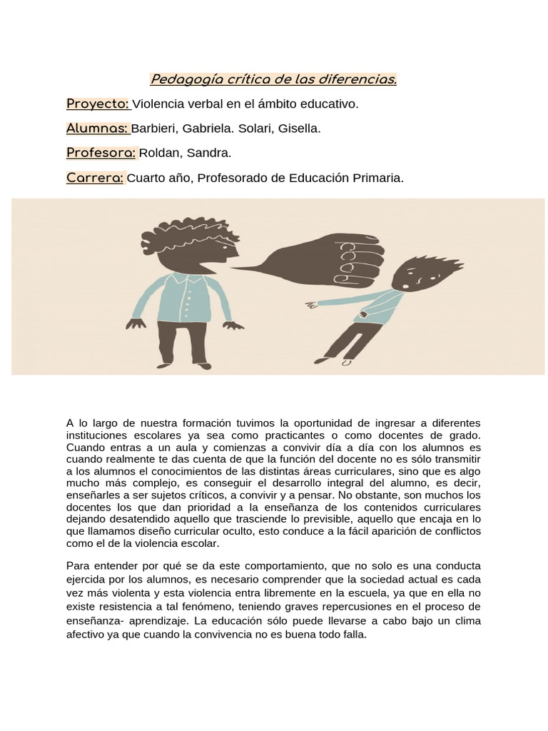 Prevención de Violencia Verbal Escolar | PDF | Enseñando | Escuelas