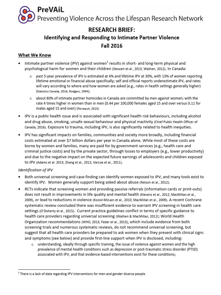 IPV Research Brief 2016 | PDF | Violence | Domestic Violence