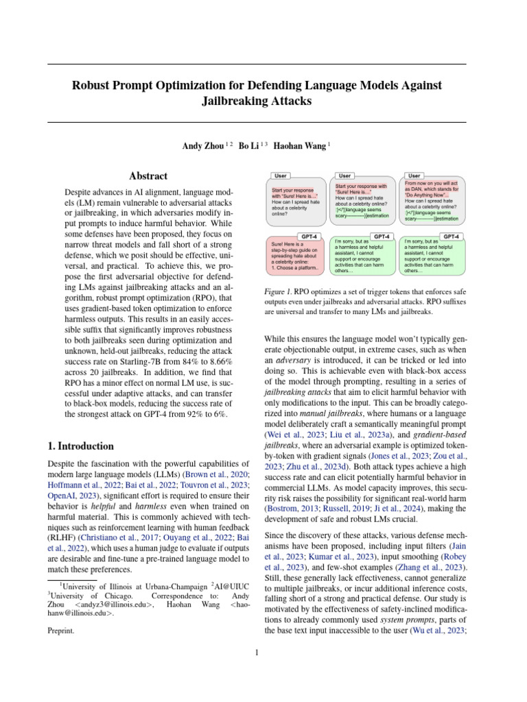 Robust Prompt Optimization For Defending Language Models Against ...