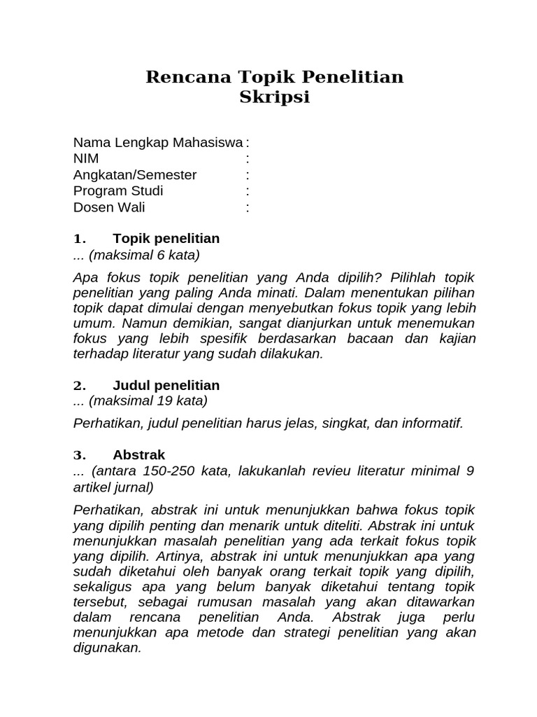 Rencana Topik Penelitian Skripsi | PDF