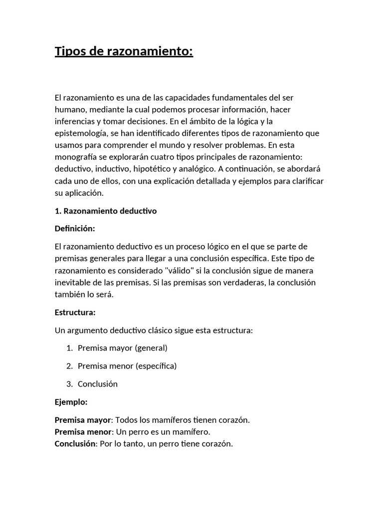 Tipos de Razonamiento: Guía Completa | PDF | Razonamiento deductivo ...