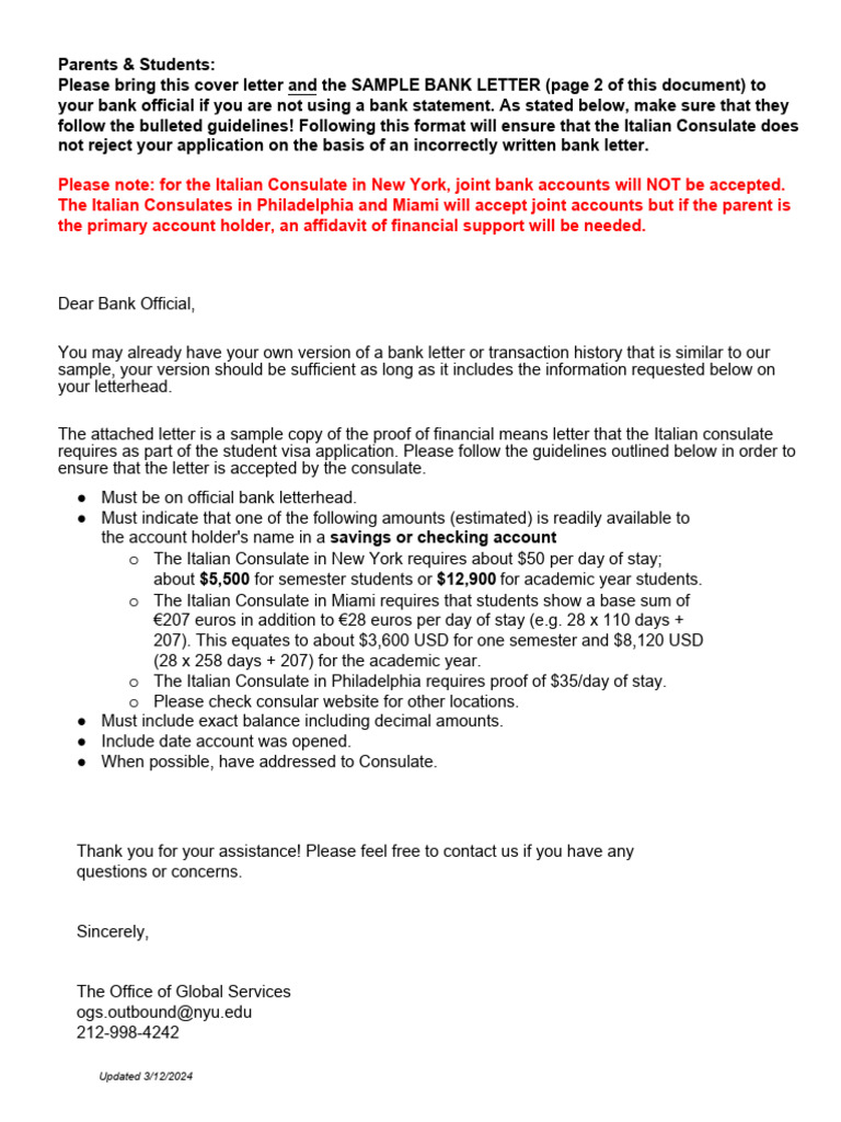 NYCU Sample Bank Letter | PDF | Banks