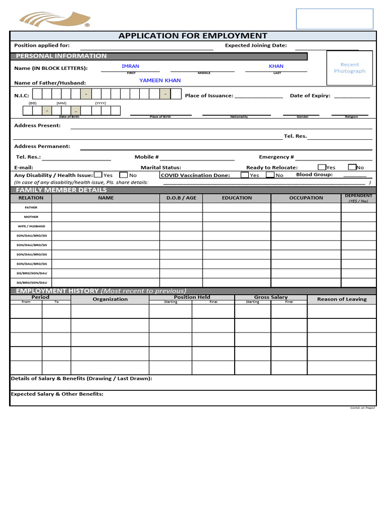 Employment Application Form Template | PDF