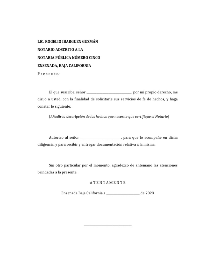 Solicitud de Fe de Hechos Notarial | PDF