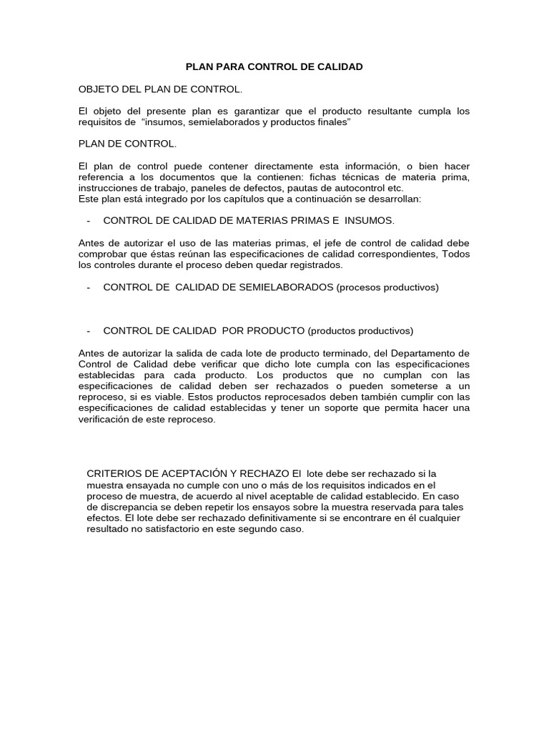 Plan para Control de Calidad | PDF | Tecnología