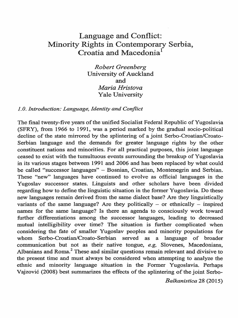 Language and Conflict - Greenberg - Hristova | PDF | Socialist Federal ...
