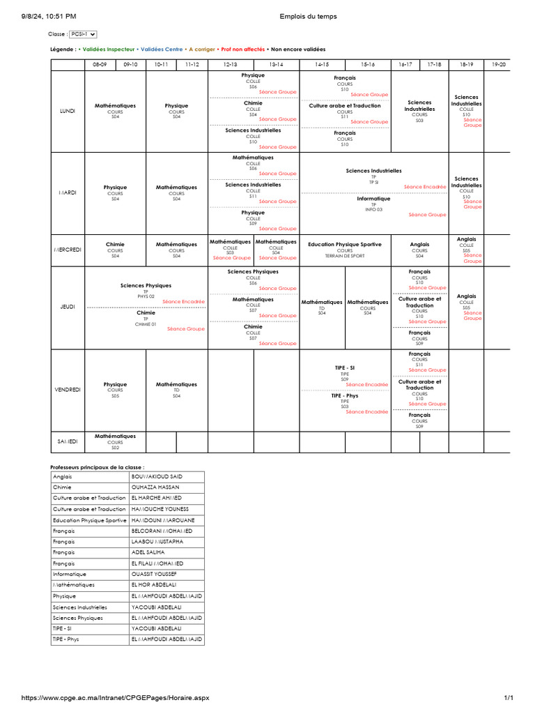 Emploi du temps PCSI-1 2023-2024 | PDF | Sciences physiques | Science ...