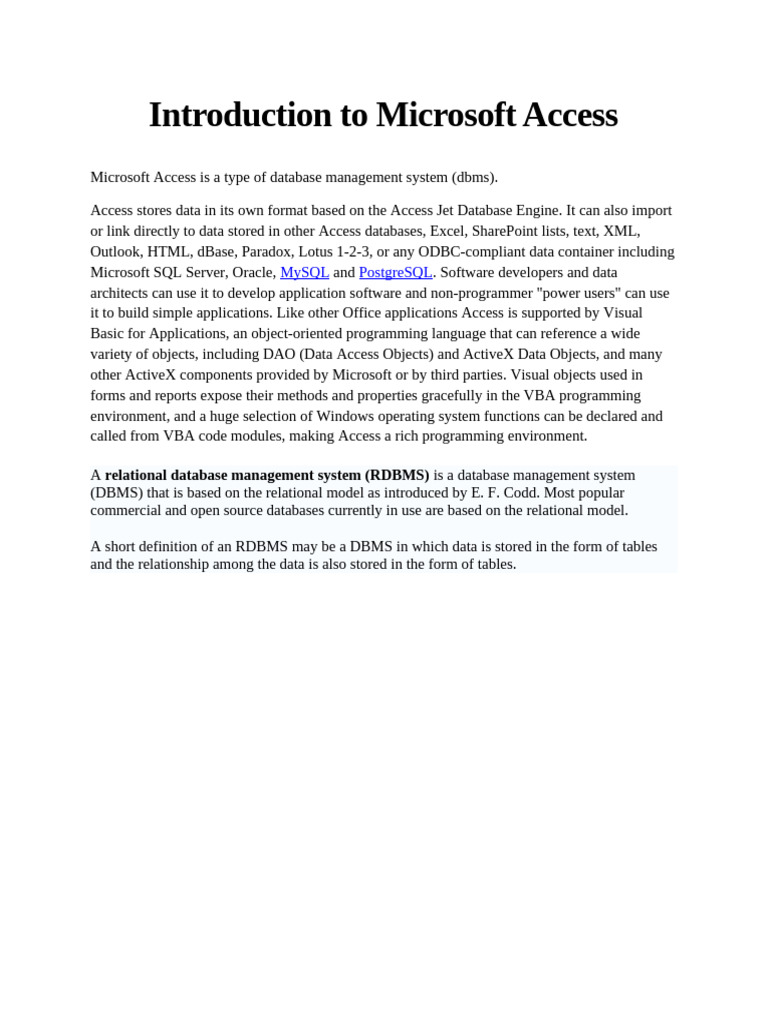Intoduction To Access 2019 | PDF | Microsoft Access | Databases