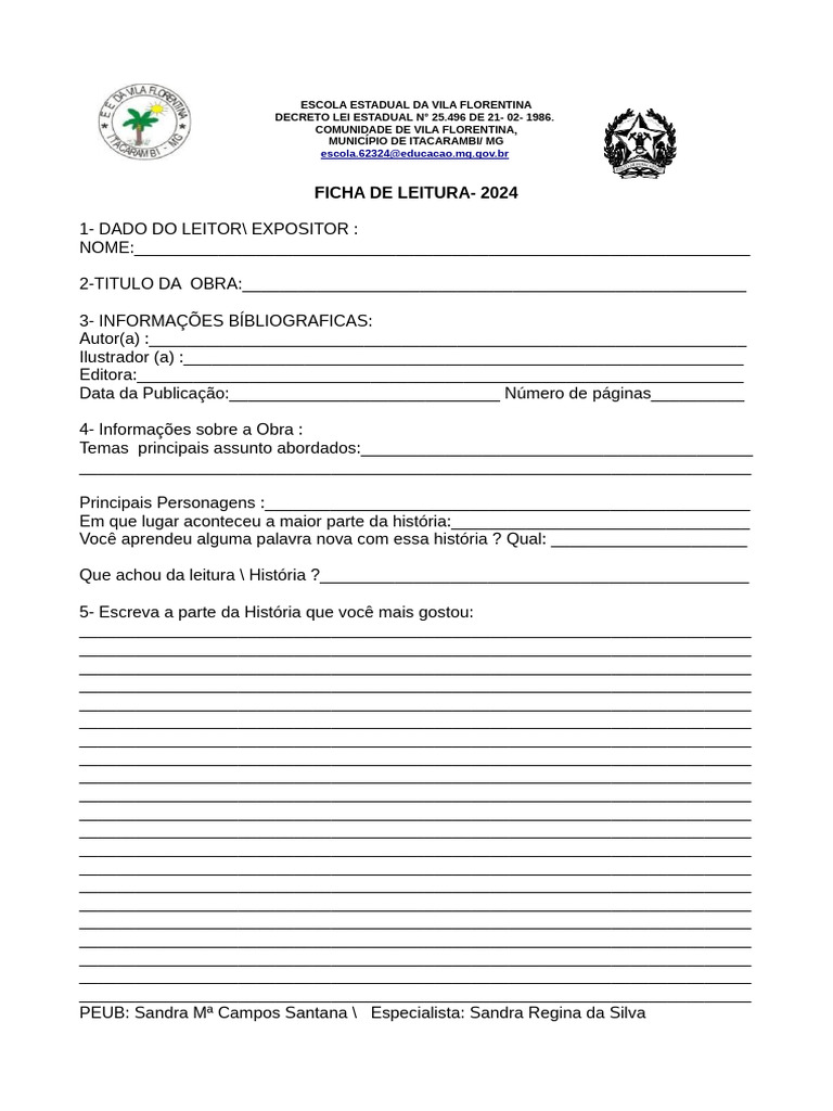 Ficha de Leitura 2024 para Ensino Médio | PDF