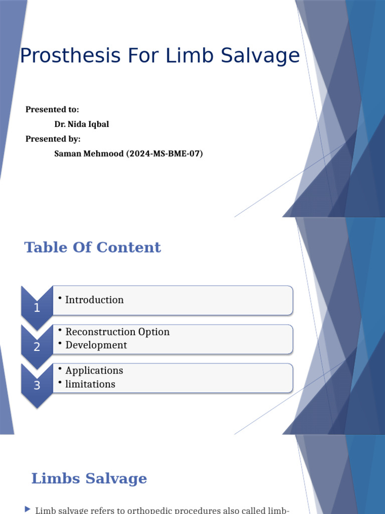 Prosthesis For Limb Salvage | PDF | Prosthesis | Amputation