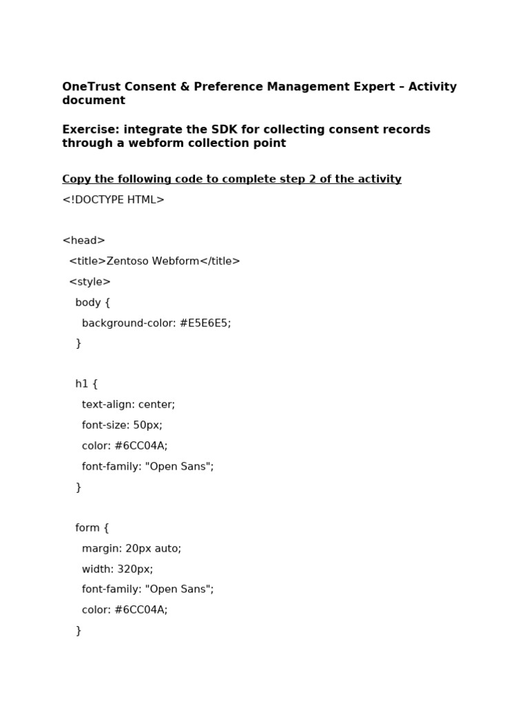OneTrust Consent Webform Integration Guide | PDF | Computers