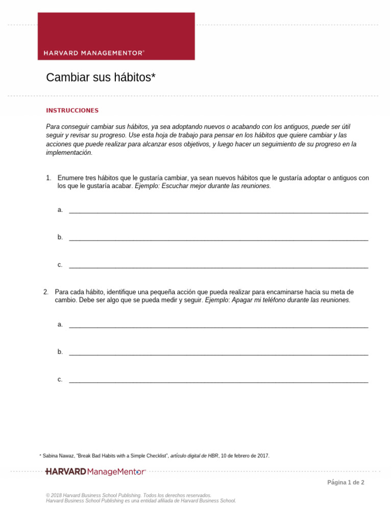 Worksheet For Changing Habits | PDF