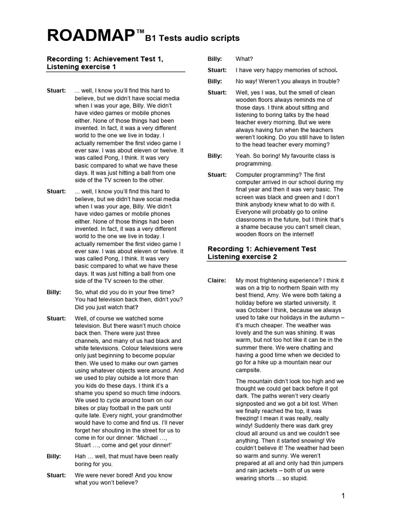 ROADMAP™ B1 Audio Test Scripts | PDF