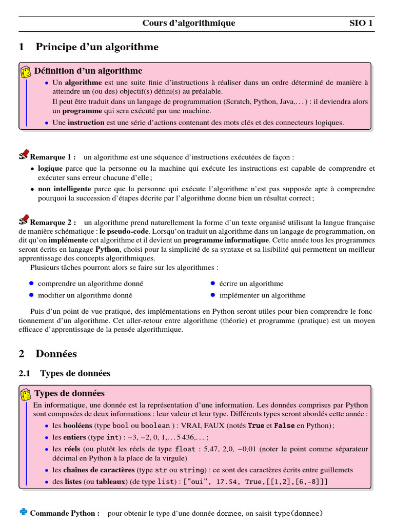 Introduction à l'algorithmique en Python | PDF | Programme informatique ...