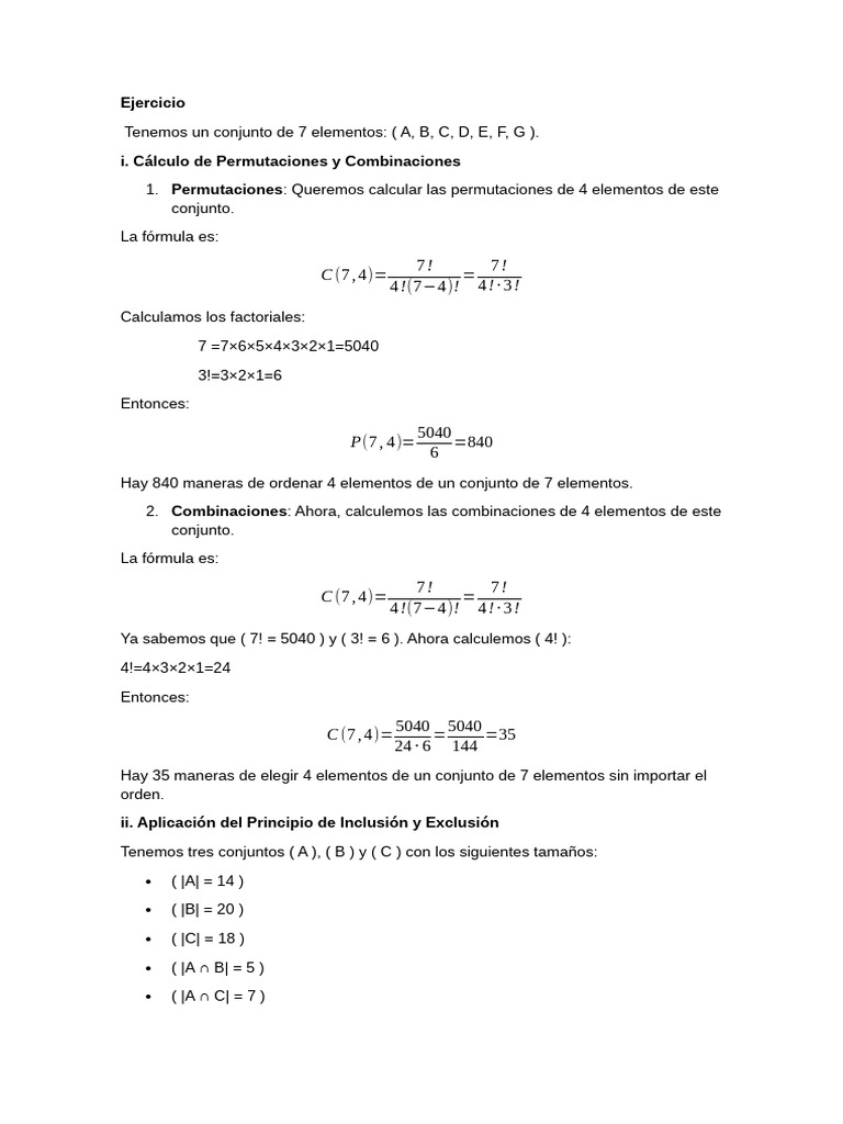 Permutaciones y Combinaciones de 7 Elementos | PDF | Permutación ...
