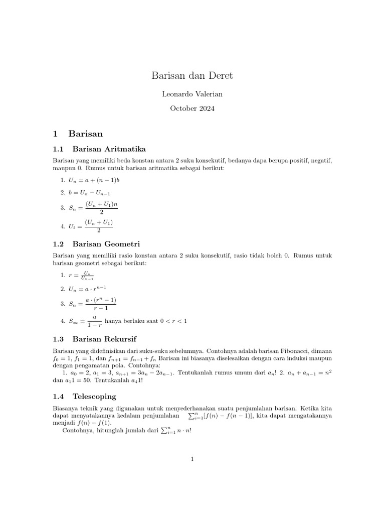 Barisan dan Deret: Aritmatika & Geometri | PDF