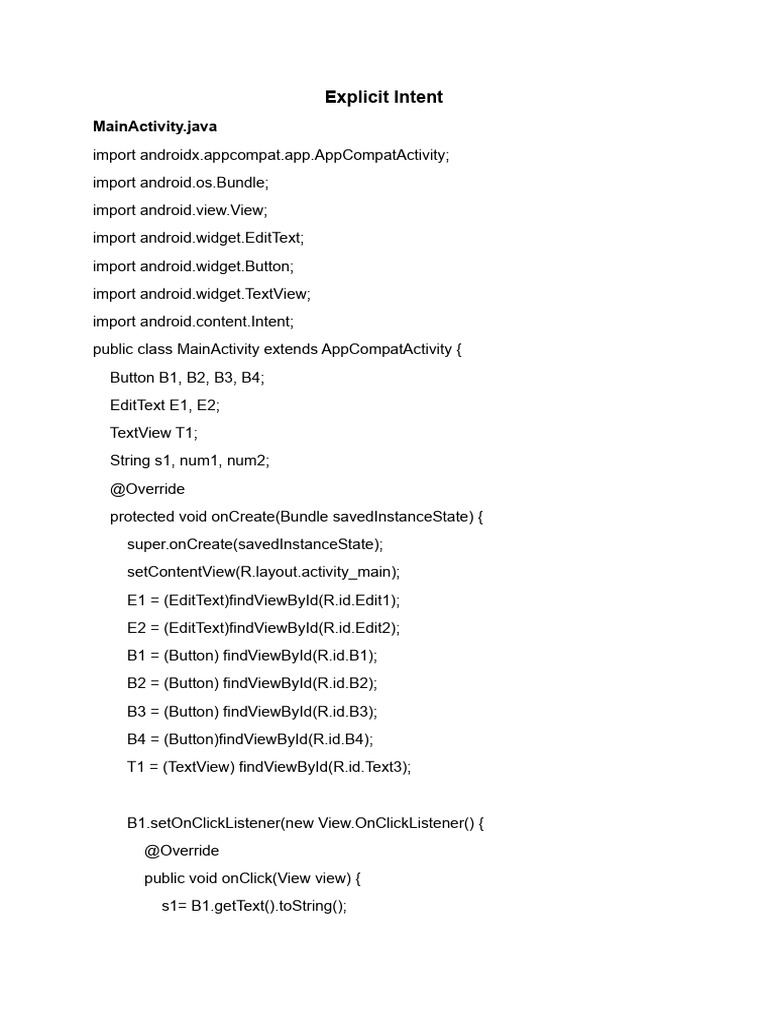 Android Explicit Intent Example | PDF | Android (Operating System ...