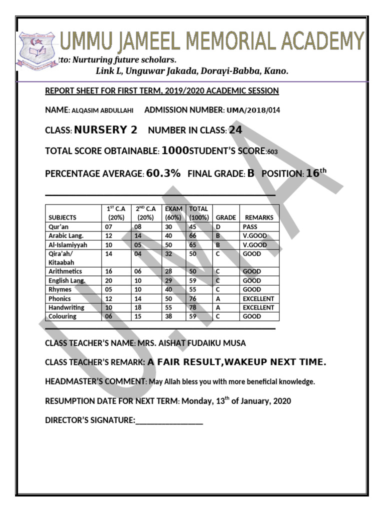 Report Sheet Nursery 2 | PDF