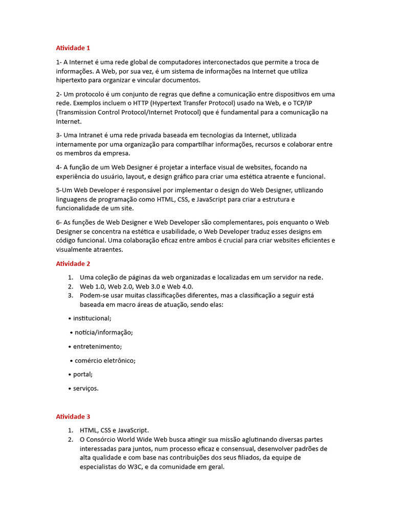 Fundamentos da Web e Design Digital | PDF | Rede mundial de ...