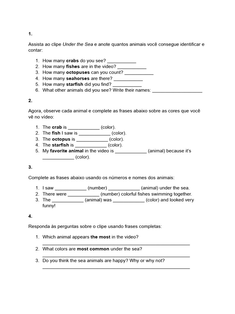 Under The Sea - Activity | PDF