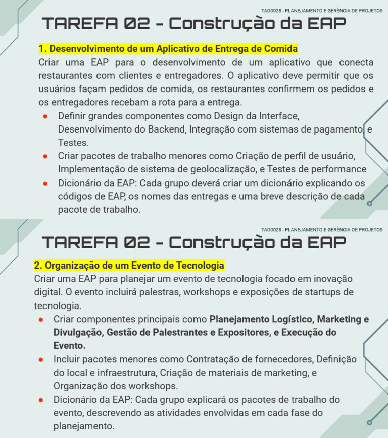 EAP para App de Entrega e Evento Tech | PDF | Computadores
