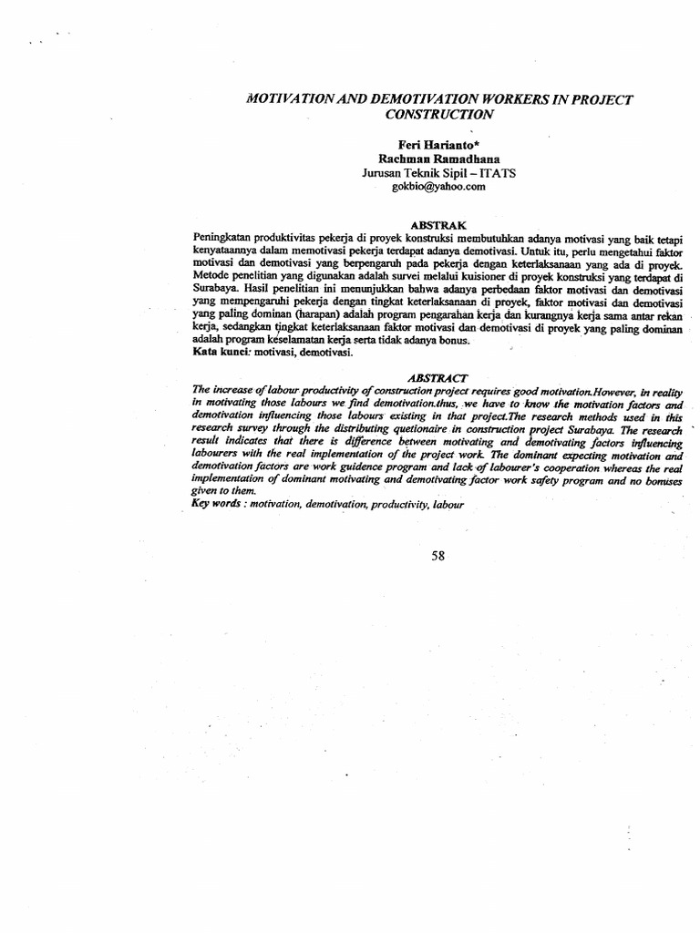 Motivation and Demotivation Workers in Project Construction | PDF ...