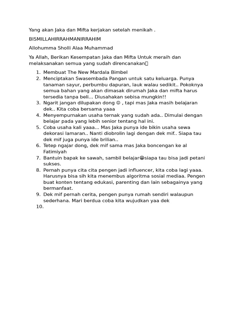 Rencana Jaka dan Mifta Setelah Menikah | PDF