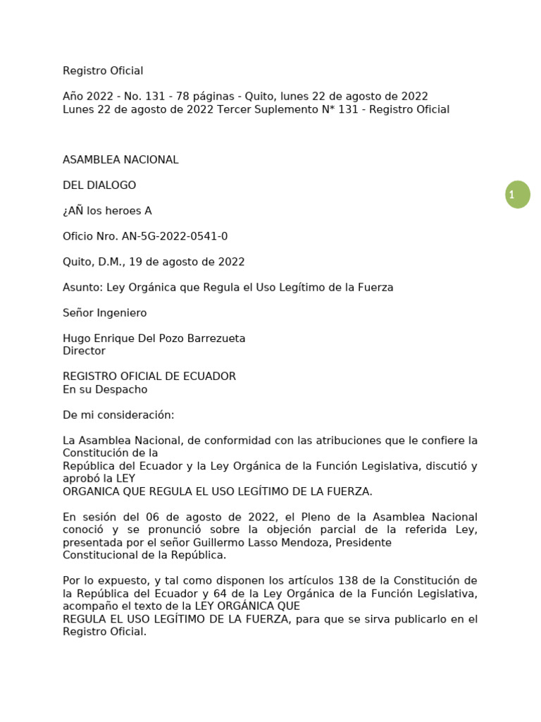 Ley Organica Que Regula El Uso Legitimo de La Fuerza. | PDF | Policía ...