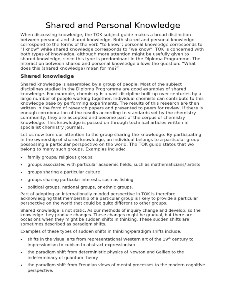 Distinguishing Shared and Personal Knowledge | PDF | Knowledge | Thought
