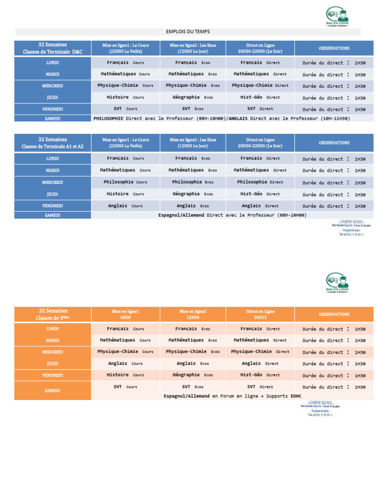 Emploi du temps des classes de Terminale | PDF | Technologies de l ...