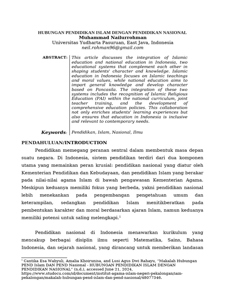 Integrasi Pendidikan Islam dan Nasional | PDF | Kesehatan Holistik