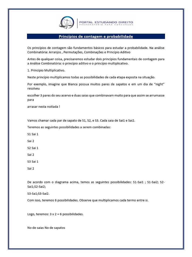 Princípios de Contagem e Probabilidade | PDF | Combinatória | Matemática