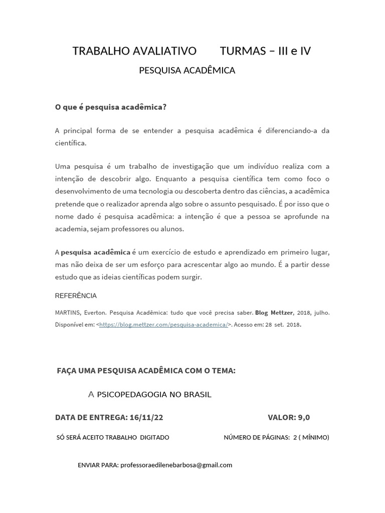 AVALIAÇÃO 2 TURMAS III e IV | PDF | Carreira e Crescimento