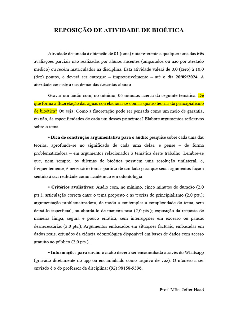 Atividade de Bioética | PDF | Carreira e Crescimento | Ciências e ...