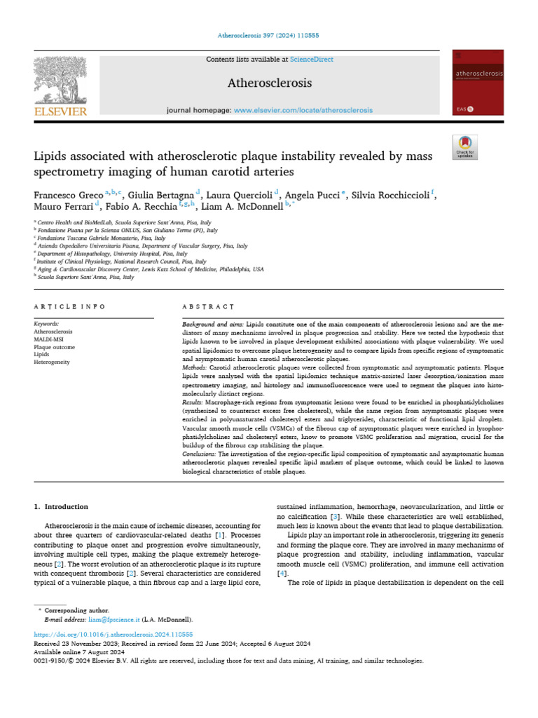 Lipids Associated With Atherosclerotic Plaque Inst | PDF | Atheroma ...