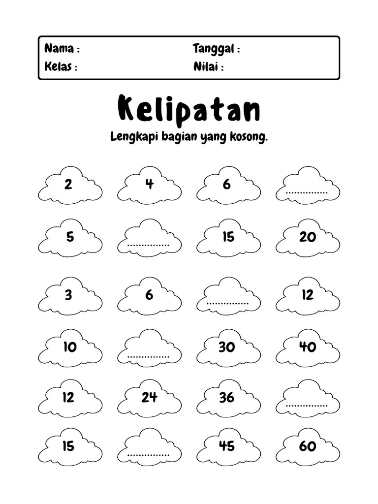 Number pattern cloud illustration worksheet pdf