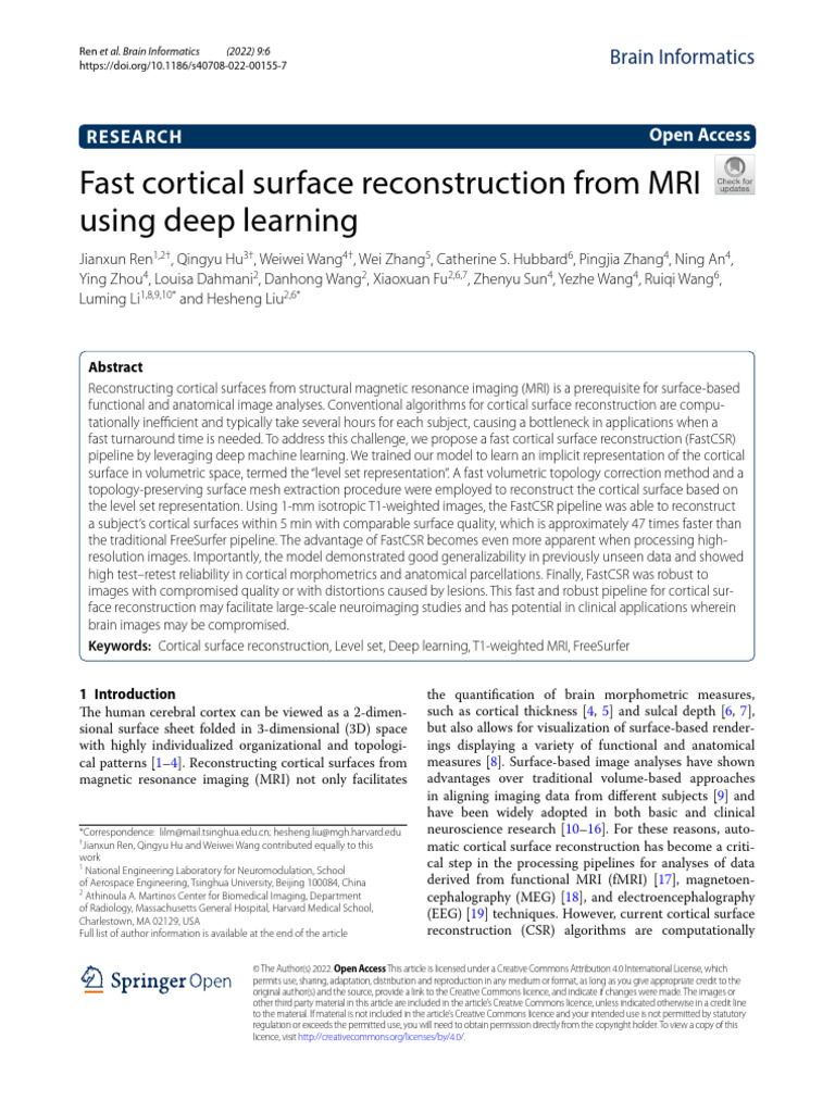 Ren Et Al - 2022 - Fast Cortical Surface Reconstruction From MRI Using ...