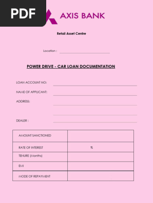 POWER DRIVE - CAR LOAN DOCUMENTATION AGREEMENT