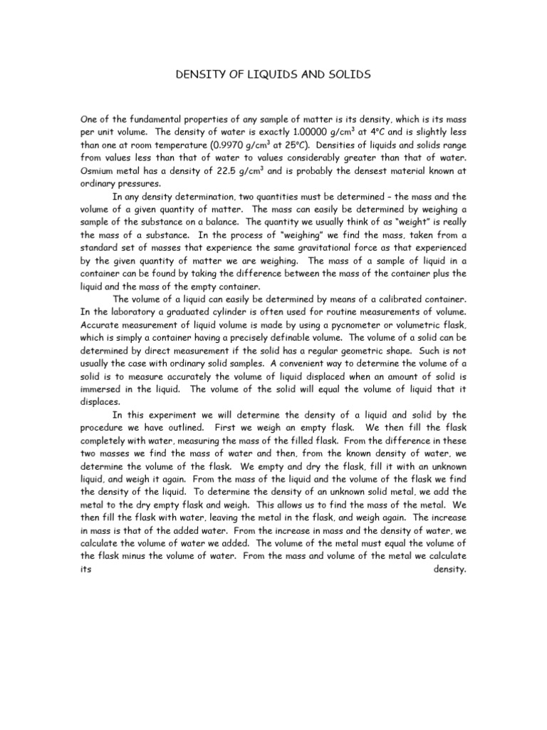 Measuring Density of Liquids and Solids | PDF | Density | Volume