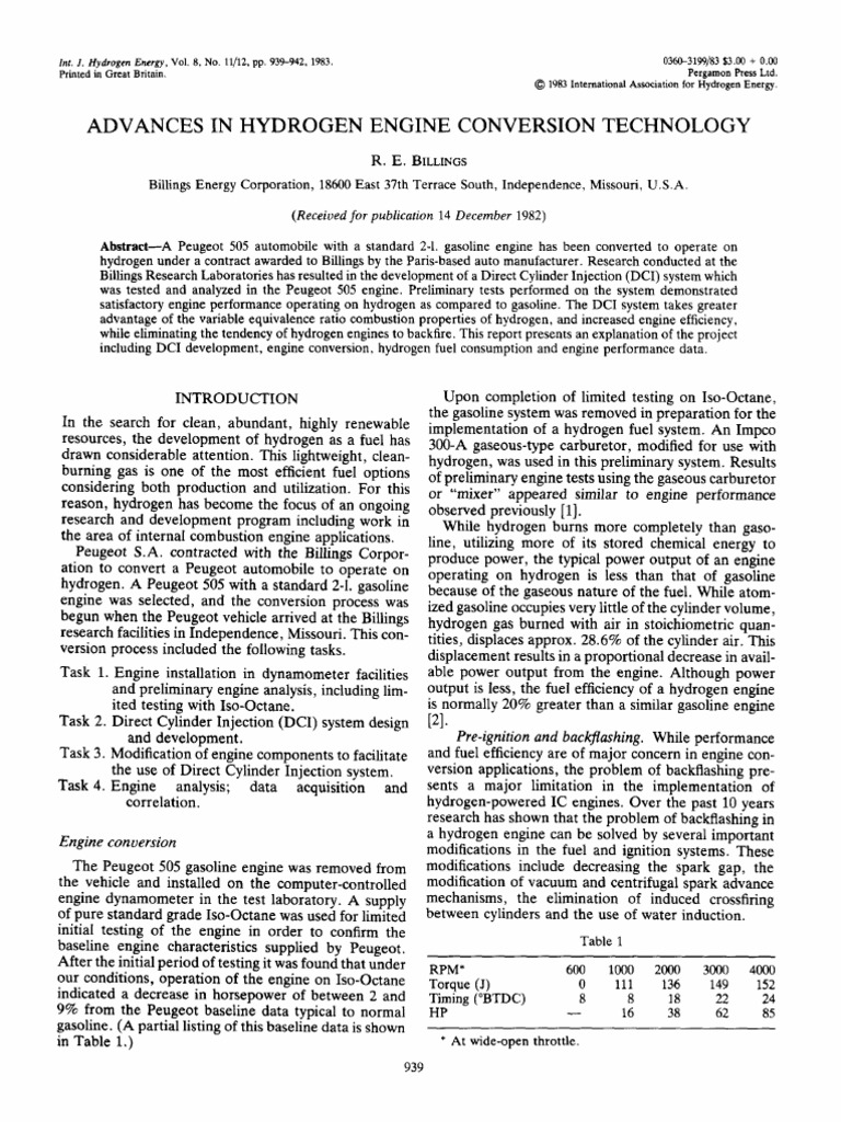 Hydrogen Conversion in Peugeot 505 Engine | PDF | Engines | Mechanical ...