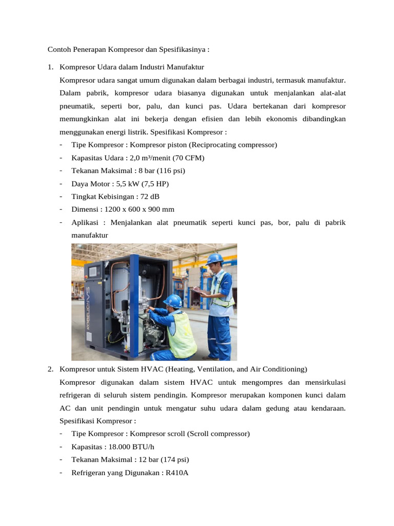 Spesifikasi Kompresor untuk Berbagai Industri | PDF