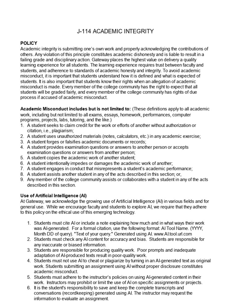 Gateway Academic Integrity Policy | PDF | Academic Dishonesty ...