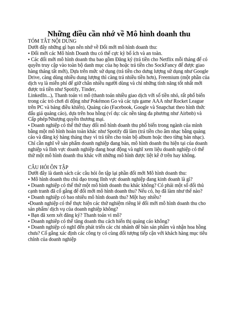 Course+3 6+sáng+t O+mô+hình+kinh+doanh+-+mô+hình+doanh+thu | PDF