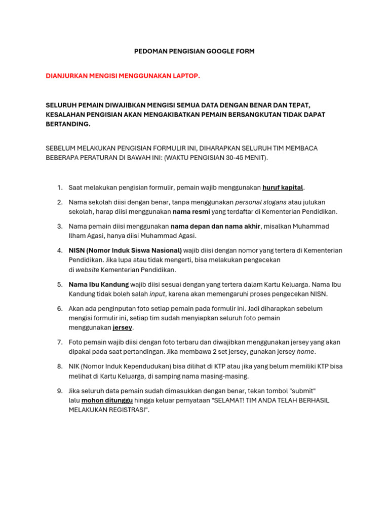 Pedoman pengisian google form pdf