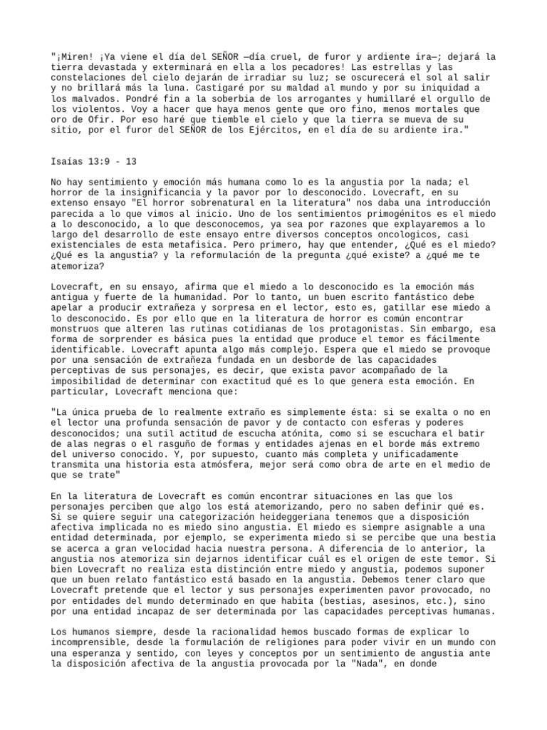 El horror a lo desconocido en Lovecraft | PDF | Dios | Temor